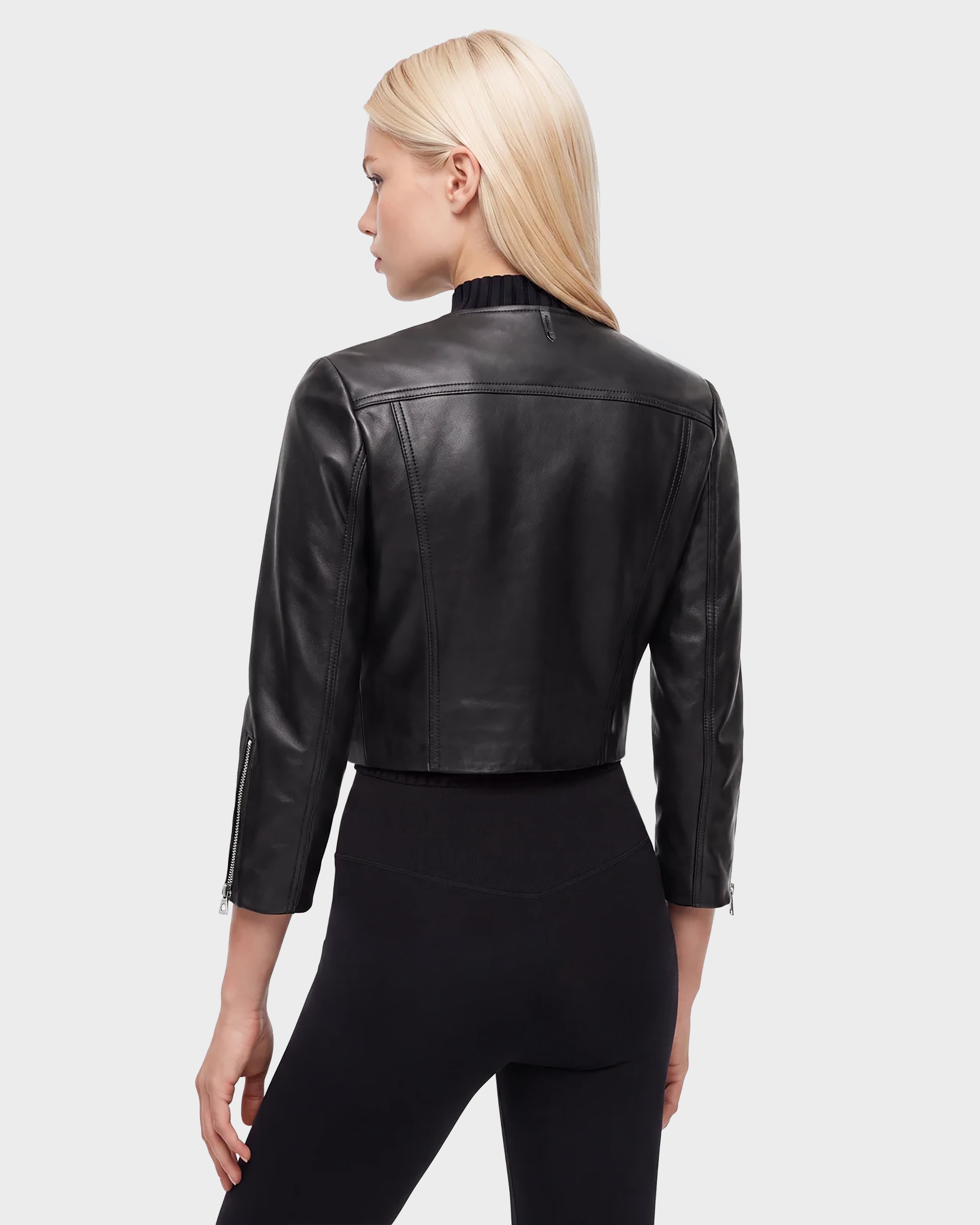 WINNI Black Cropped Lamb Leather Biker Jacket | Edgy Chic – Rudsak