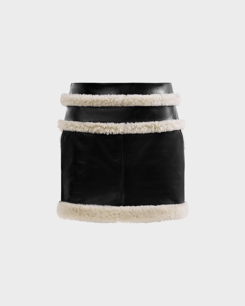 HAILEY Black Leather Mini Skirt - Shearling Trim & High-Rise – Rudsak