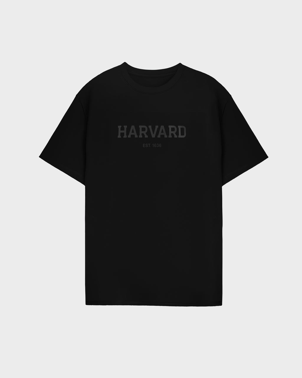 The KARTER R HV - H525507 Black by Rudsak is a limited-edition Harvard T-shirt featuring "HARVARD" and "EST. 1636" in dark, subtle lettering on the front, shown against a light gray background.