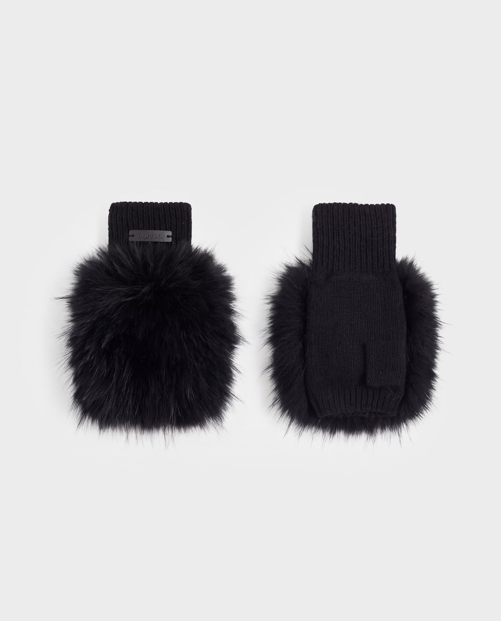Rudsak LIA - 8425007 Black fingerless mittens in black wool-blend trimmed with faux fur.