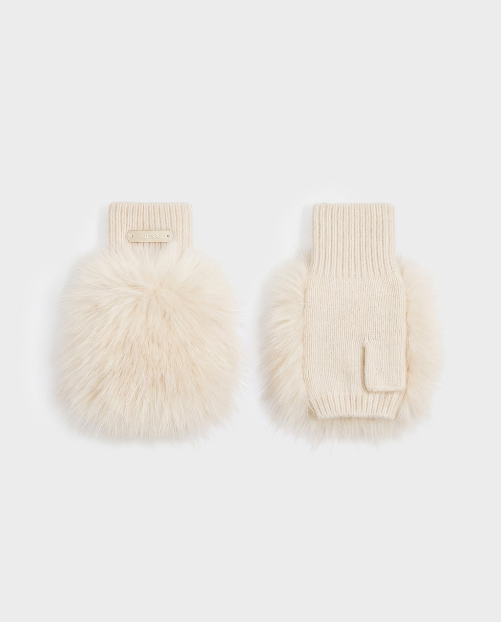Cream-colored Rudsak LIA - 8425007 Vanilla wool-blend fingerless mittens trimmed with long faux fur.