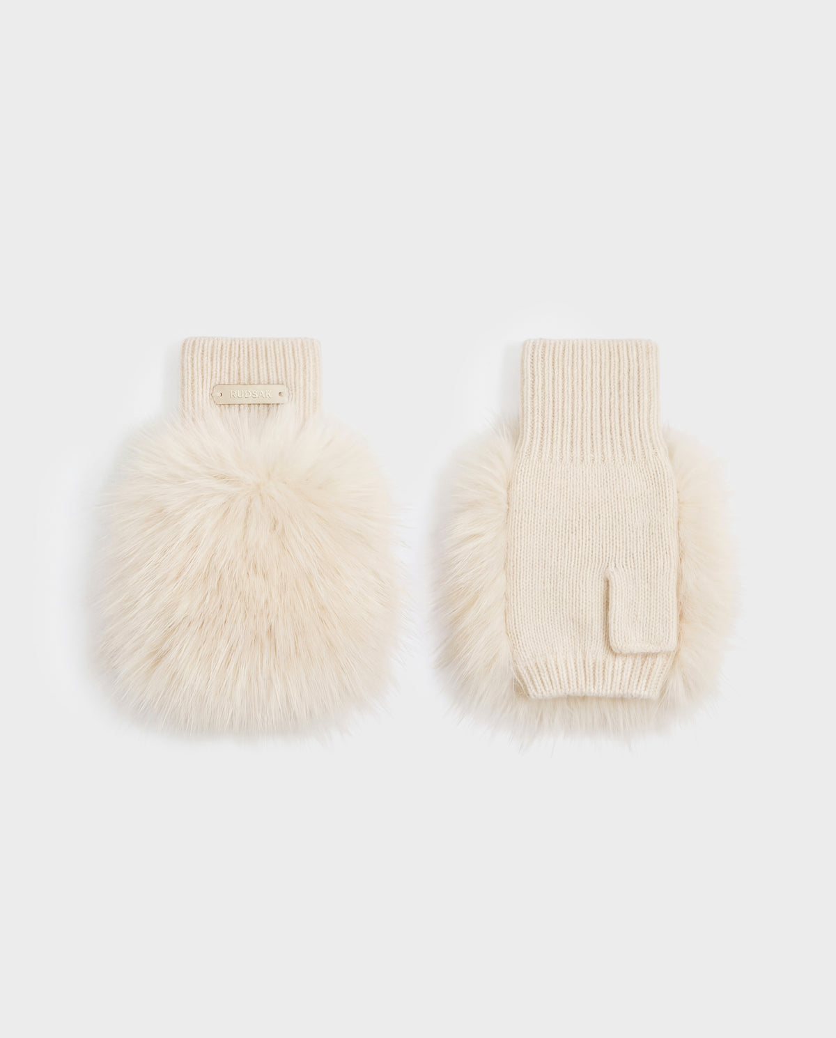 Cream-colored Rudsak LIA - 8425007 Vanilla wool-blend fingerless mittens trimmed with long faux fur.