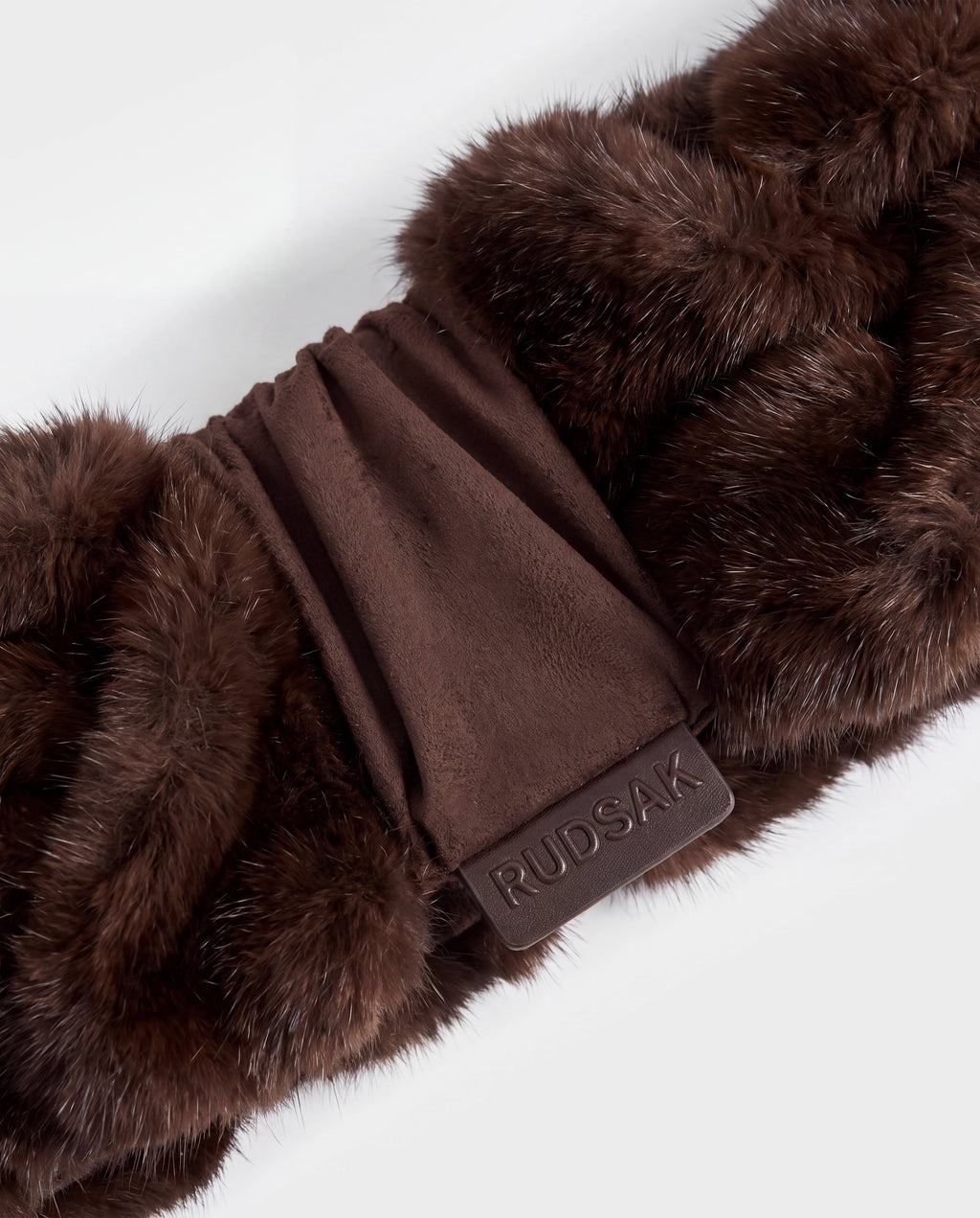 MILA - 8426518 Espresso dark brown fur accessory featuring a center fabric panel and a branded leather tab.