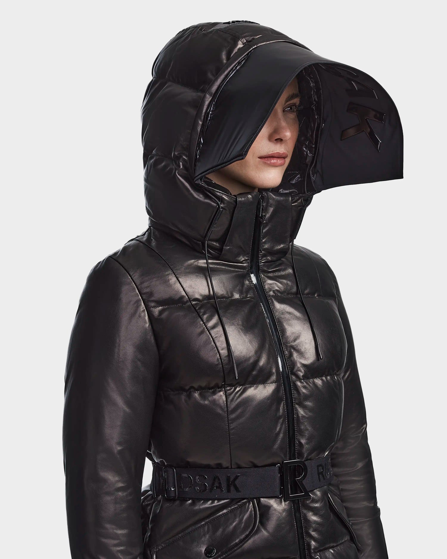 Women's belted leather down puffer ADELINE X BLACK | RUDSAK – Rudsak