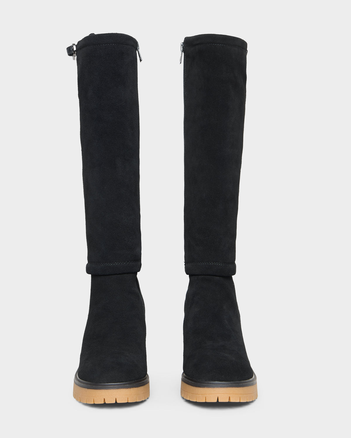 Rudsak STEPRA - 8226524 Black knee-high boots with side zippers and thick, tan lug soles.