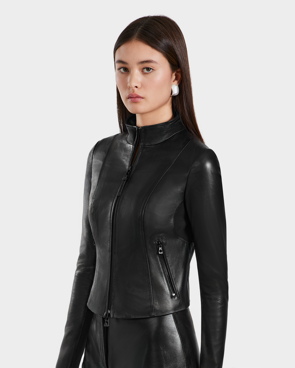 RUDSAK ABIGAIL Women's Black Leather Racer Jacket - Fitted RUDSAK ABIGAIL Women's Black Leather Racer Jacket - Fitted