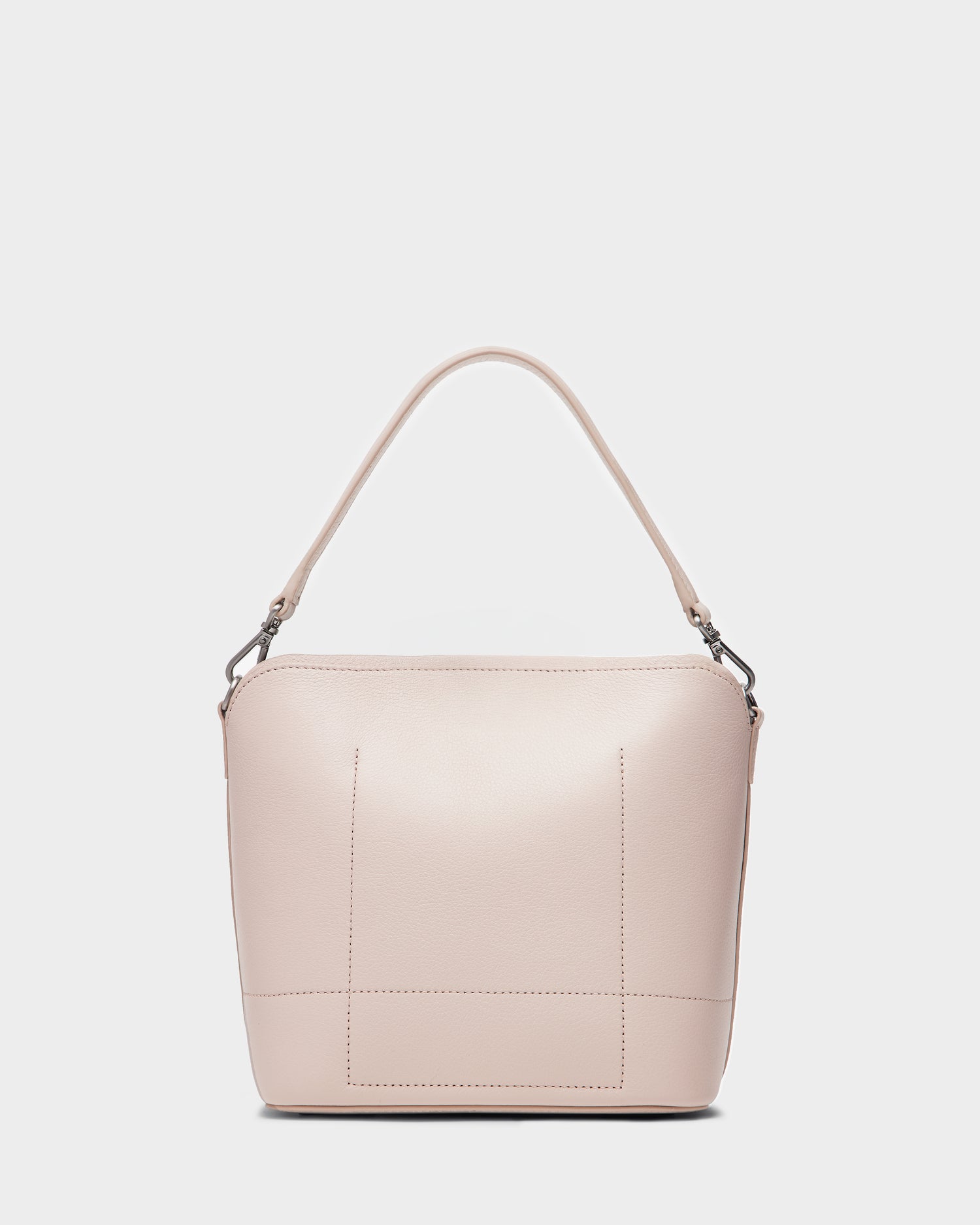 The Rudsak ANIA SM - 8325009 Soft Pink is a minimalist women’s pebble leather hobo bag with a single top handle, rectangular shape, subtle stitching, and a smooth finish, shown on a plain white background.