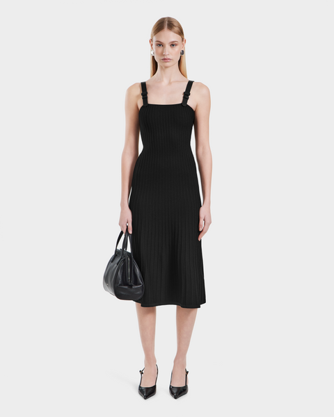 RUDSAK BENICIA Black Pleated Knit Dress | Vegan Leather Accent