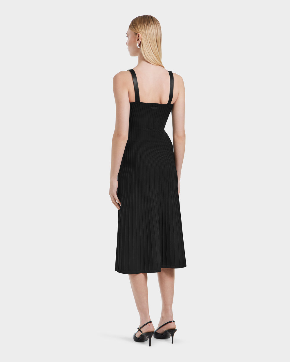 RUDSAK BENICIA Black Pleated Knit Dress | Vegan Leather Accent
