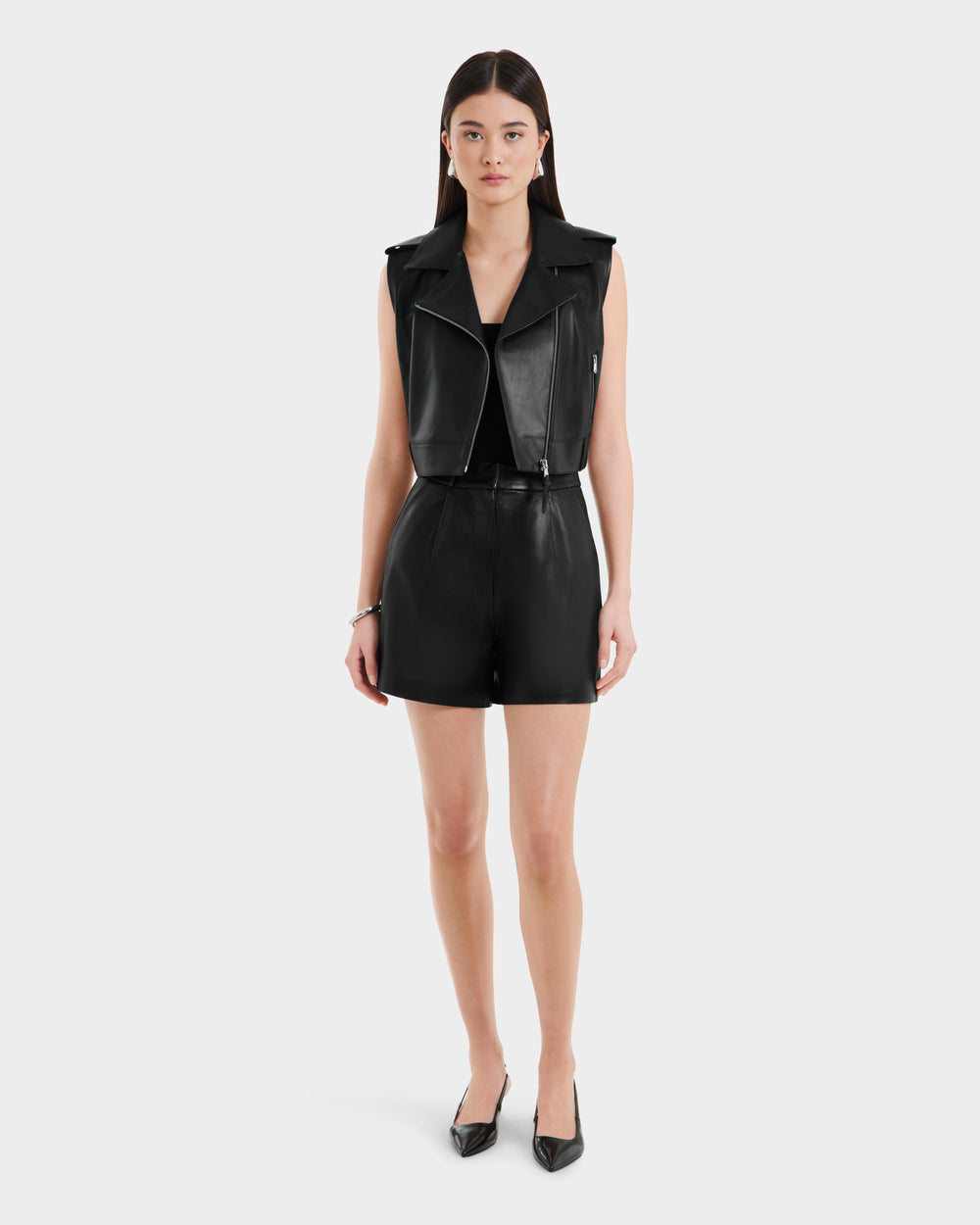 Betty RUDSAK BETTY Black Cropped Leather Vest – Chic Moto Style – Rudsak