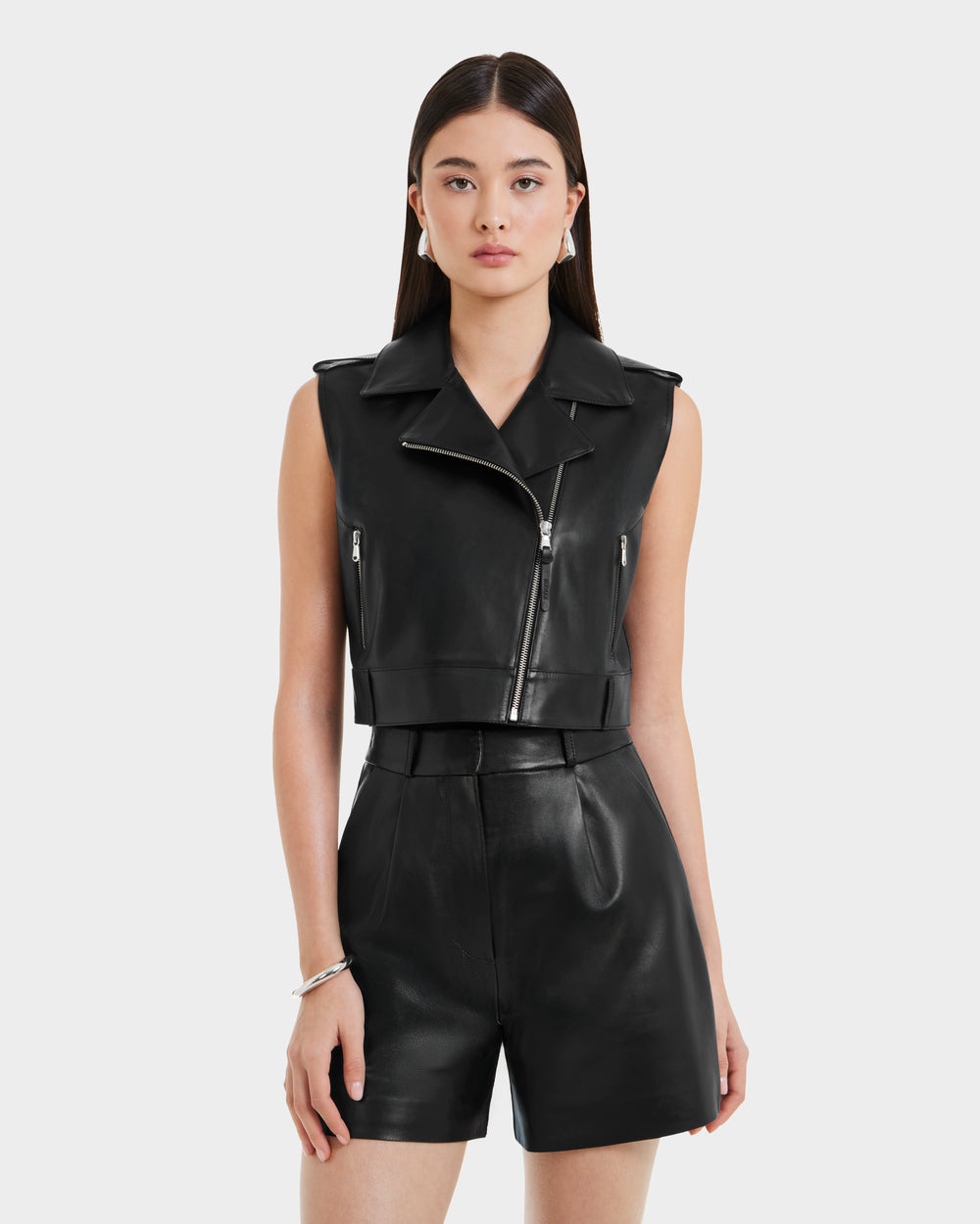RUDSAK BETTY Black Cropped Leather Vest – Chic Moto Style – Rudsak