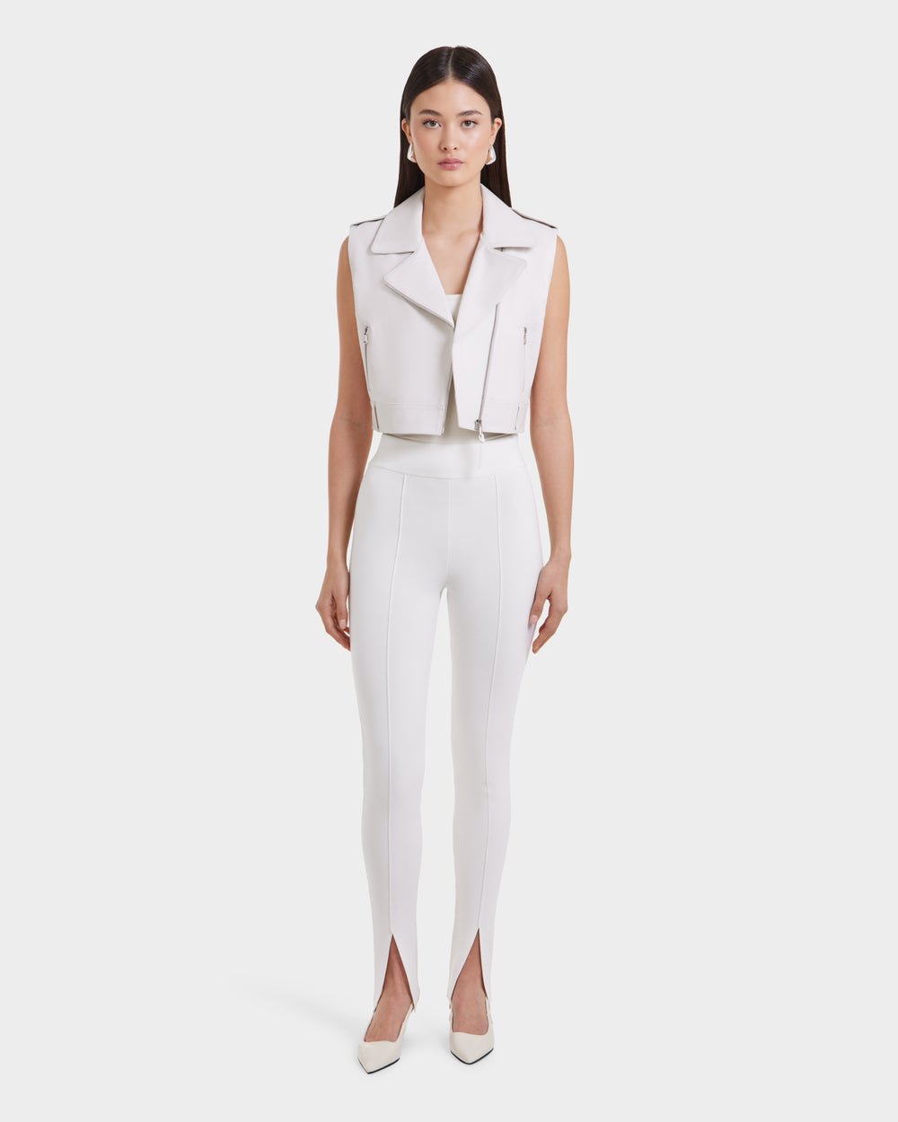 RUDSAK BETTY Cropped Optic White Leather Vest | Women's Moto Style