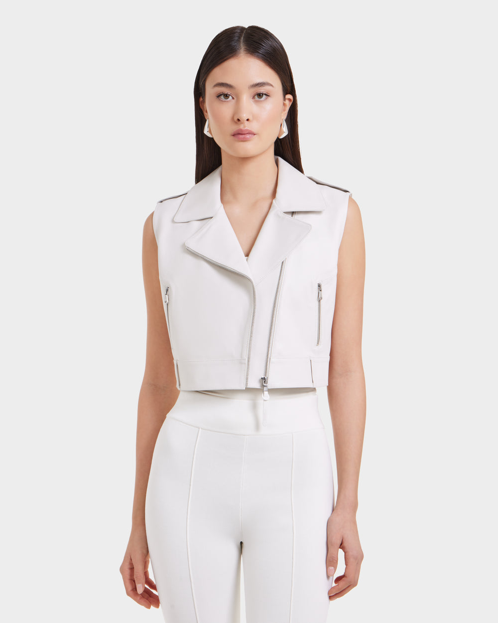 RUDSAK BETTY Cropped Optic White Leather Vest | Women's Moto Style