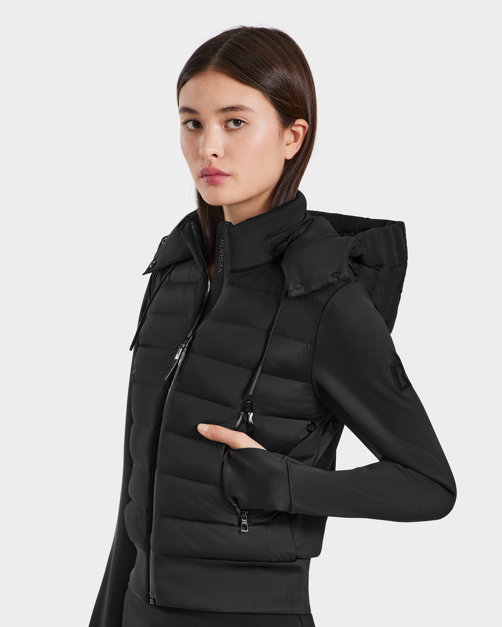 Removable Sleeves Black Cropped Puffer Jacket Women CASSA Women's