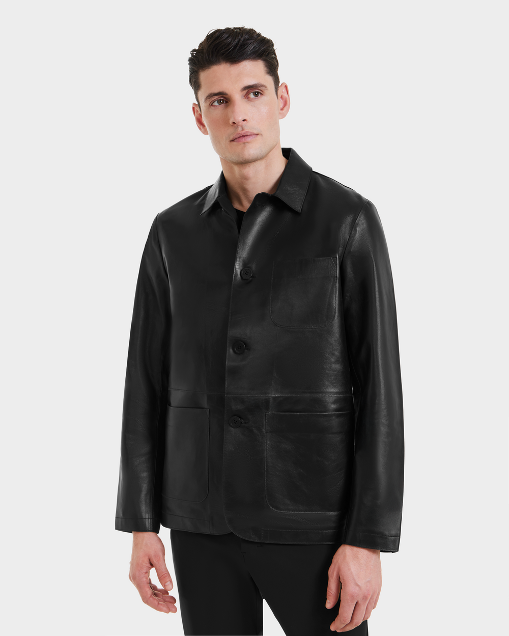 RUDSAK DARRELL Black Leather Shirt Jacket - Polished & Versatile