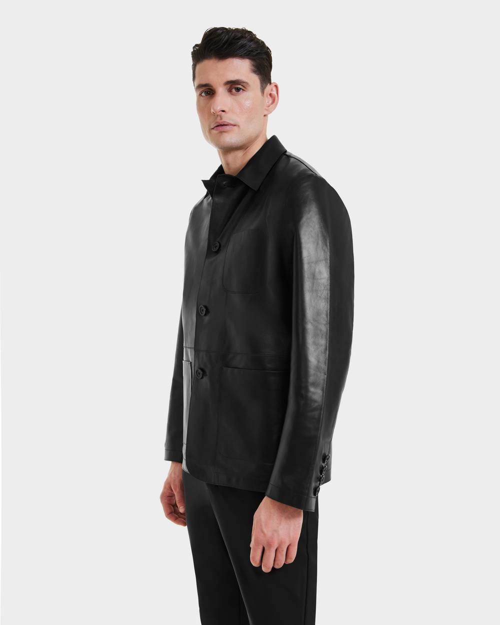 RUDSAK DARRELL Black Leather Shirt Jacket - Polished & Versatile RUDSAK DARRELL Black Leather Shirt Jacket - Polished & Versatile