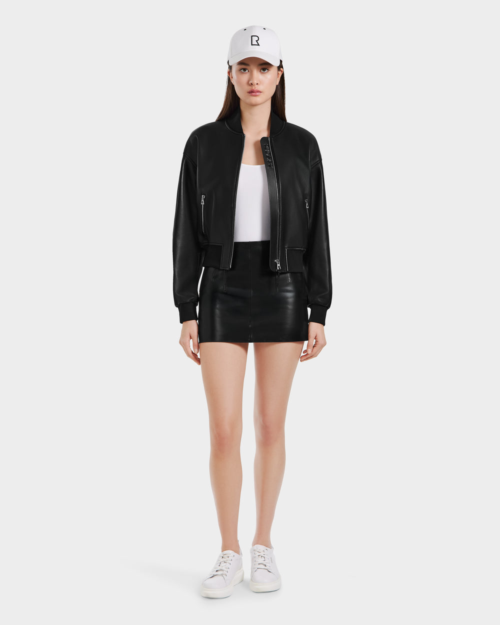 RUDSAK EMERSON Black Leather Bomber Jacket - Modern Cropped – Rudsak