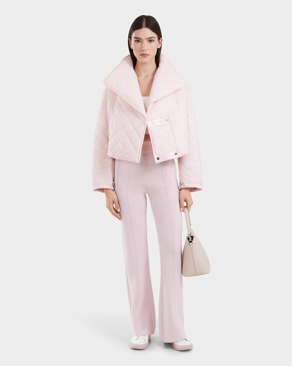 RUDSAK KALEE Women's Light Pink Cropped Quilted Jacket | Refined
