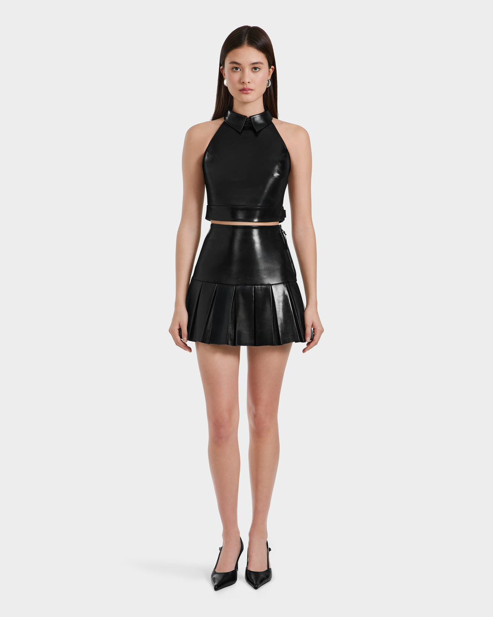 RUDSAK LOVELL Black Leather Halter Top - Edgy & Sophisticated – Rudsak