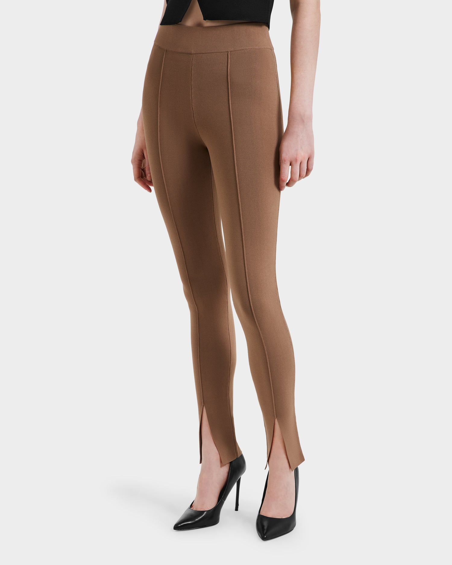 RUDSAK MATHILDA Women s Camel Knit Leggings Ankle Slit Rudsak rudsak-mathilda-women-s-camel-knit-leggings-ankle-slit-rudsak