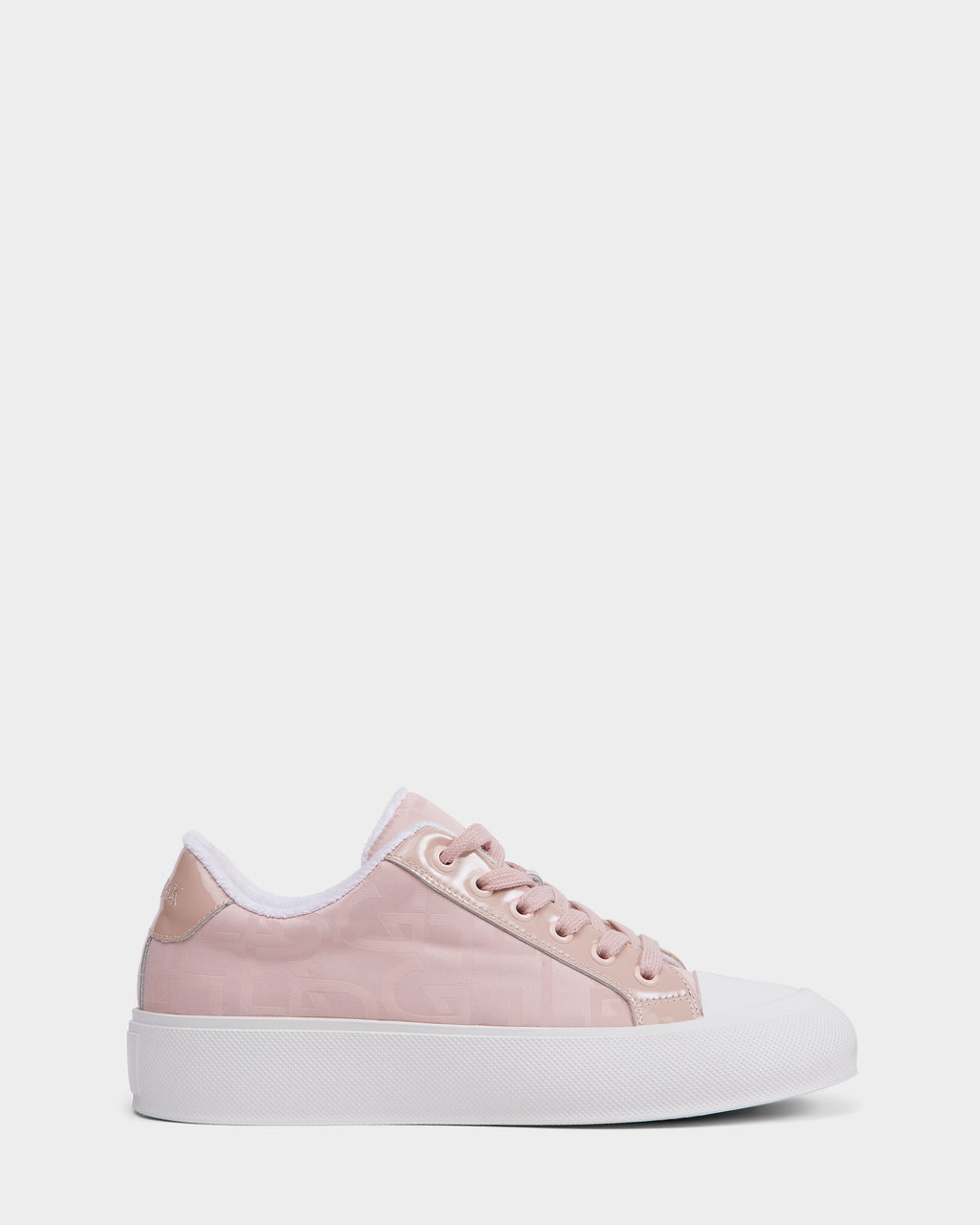 The RIMA - 8225001 Blush Pattern by Rudsak is a women’s light pink platform sneaker with white laces and a white rubber sole, displayed in profile on a plain white background.