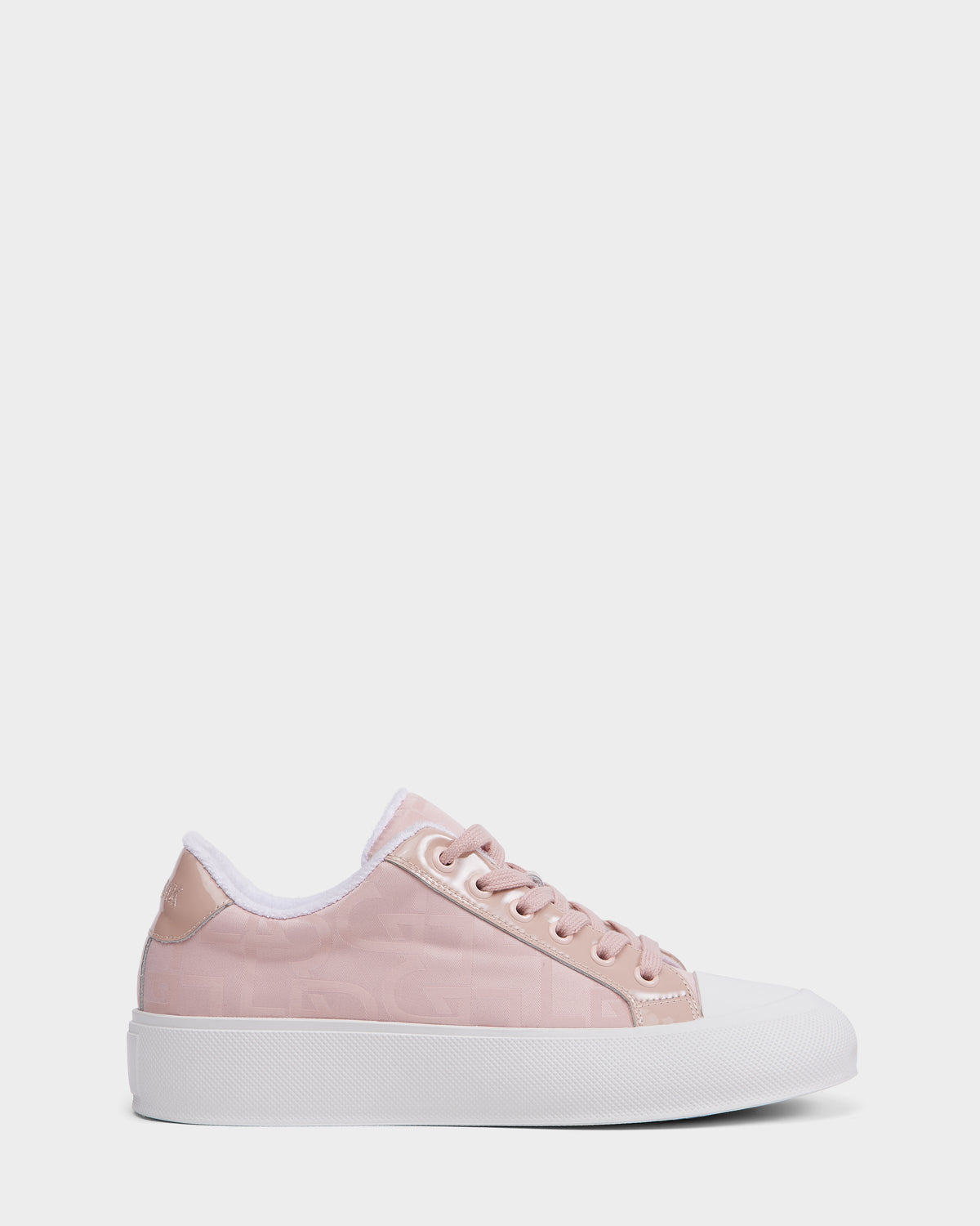 The RIMA - 8225001 Blush Pattern by Rudsak is a women’s light pink platform sneaker with white laces and a white rubber sole, displayed in profile on a plain white background.