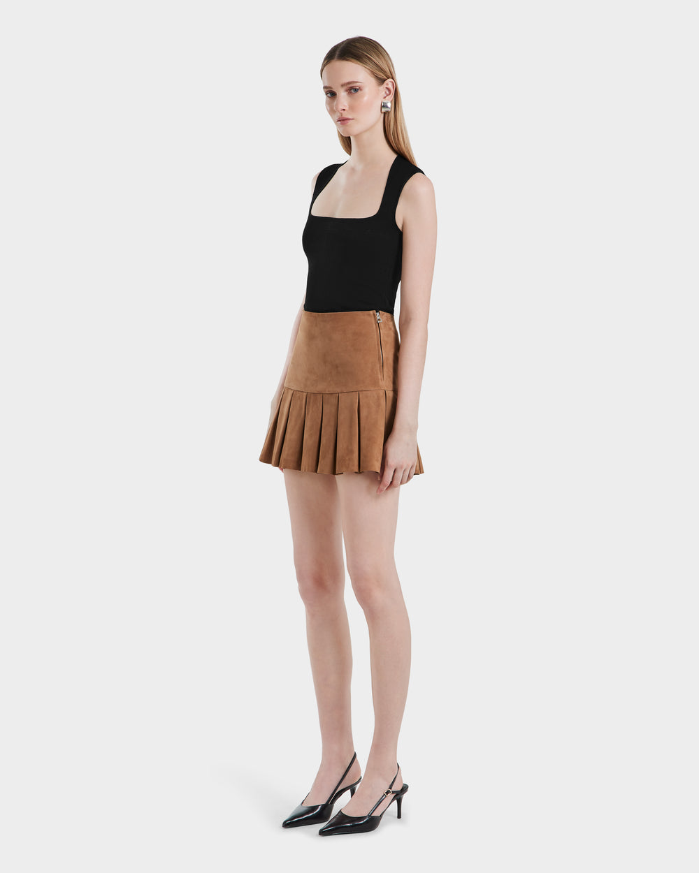 レディースウェア RUFFLOG ADJUSTABLE SIDE POCKET PLEATED SOLANGE S Women's Suede Pleated Skirt | Luxurious Elegance – Rudsak