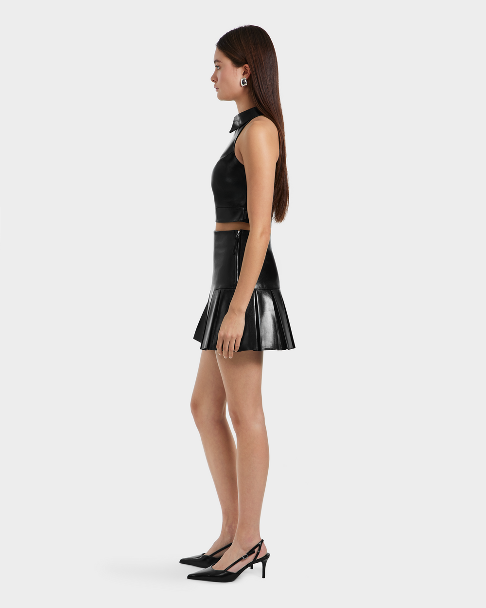 RUDSAK SOLANGE Black Pleated Leather Skirt Luxe Chic Women's