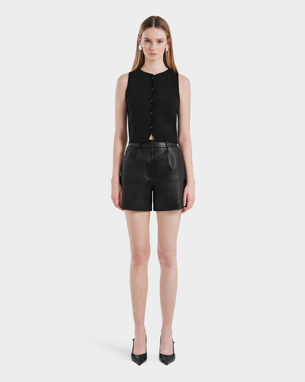 RUDSAK TERRIE X Black Leather Shorts - Pleated & Chic – Rudsak
