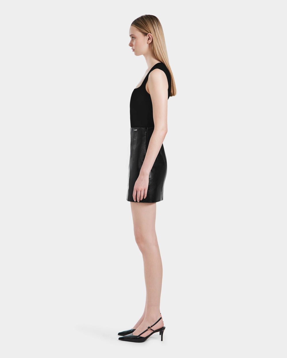 TIA Women's Black Leather Mini Skirt - Classic & Sophisticated