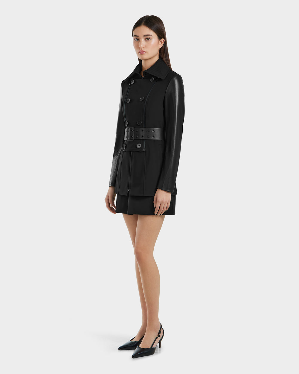 RUDSAK VIRGINIE S Black Women's Fitted Leather Trench Coat – Rudsak