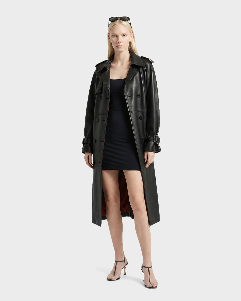 Women's Black Bonded Leather Trench Coat | RUDSAK Cassie L-B – Rudsak