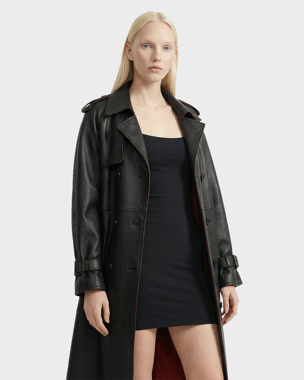Women's Black Bonded Leather Trench Coat | RUDSAK Cassie L-B – Rudsak
