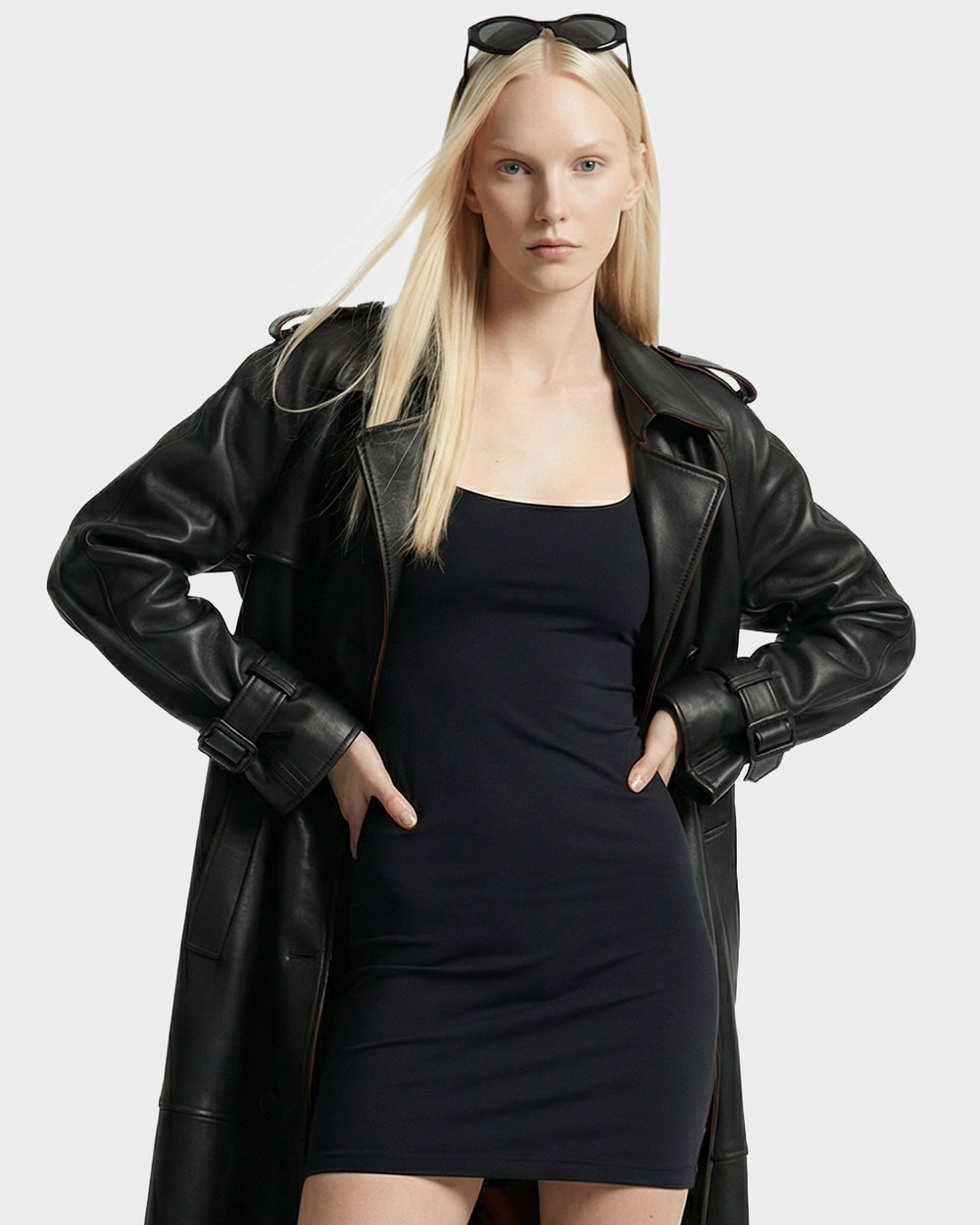 Women's Black Bonded Leather Trench Coat | RUDSAK Cassie L-B – Rudsak