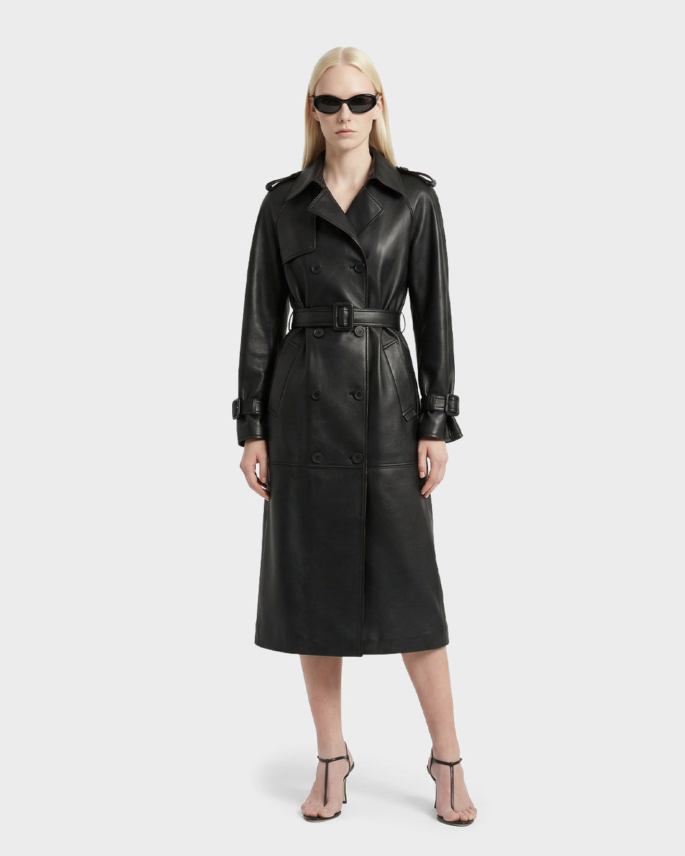 Women's Black Bonded Leather Trench Coat | RUDSAK Cassie L-B – Rudsak