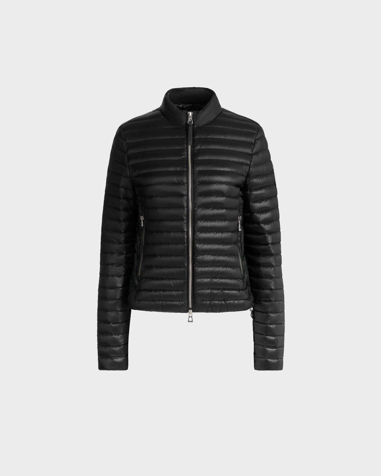 The WHITNEY - L125022 Black by Rudsak is a black, lightweight down jacket with RDS-certified fill, quilted design, front zipper, and stand-up collar, shown against a plain light gray background.