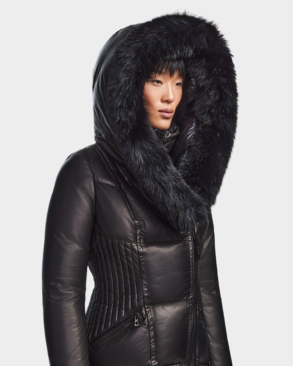 Womens leather parka sale with hood