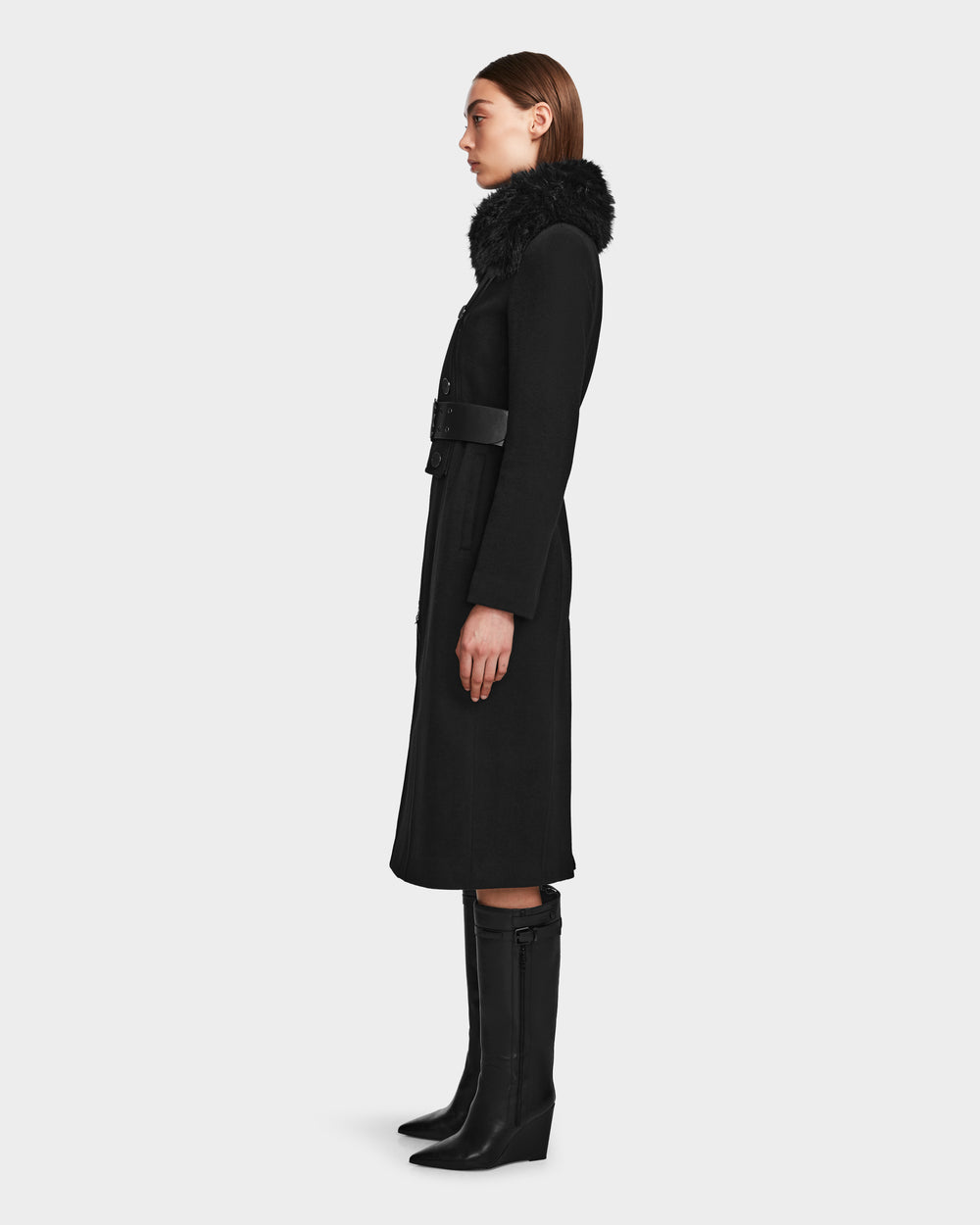 RUDSAK VIRGINIE Black Wool Cashmere Peacoat | Faux Fur Collar – Rudsak