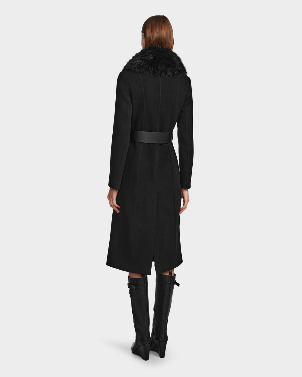 RUDSAK VIRGINIE Black Wool Cashmere Peacoat | Faux Fur Collar – Rudsak