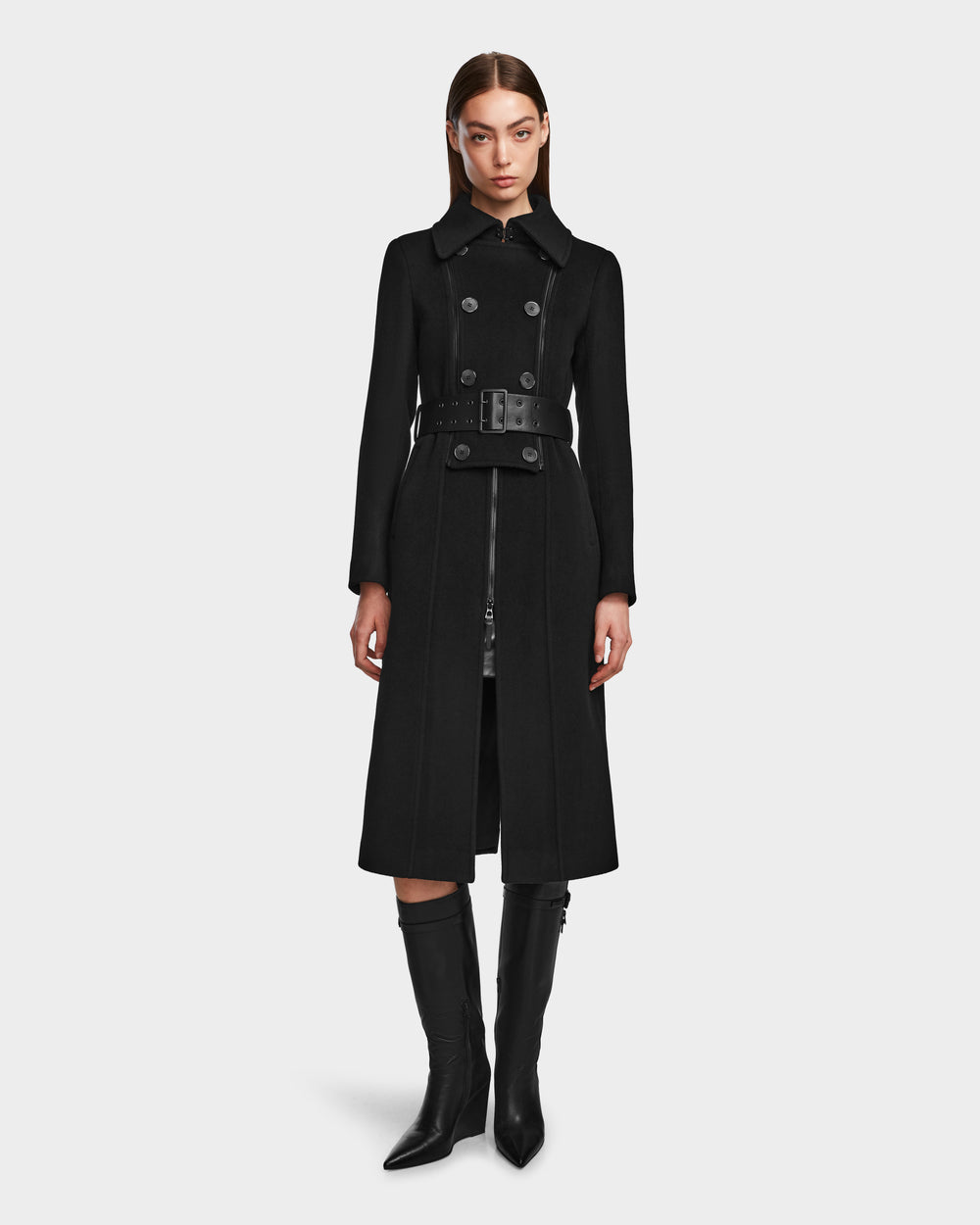 RUDSAK VIRGINIE Black Wool Cashmere Peacoat | Faux Fur Collar – Rudsak