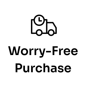 A black outline of a delivery truck with a clock appears above bold text reading Worry-Free Purchase by Seel, on a white background, representing extra protection and reliable delivery through Seel for stress-free buying.