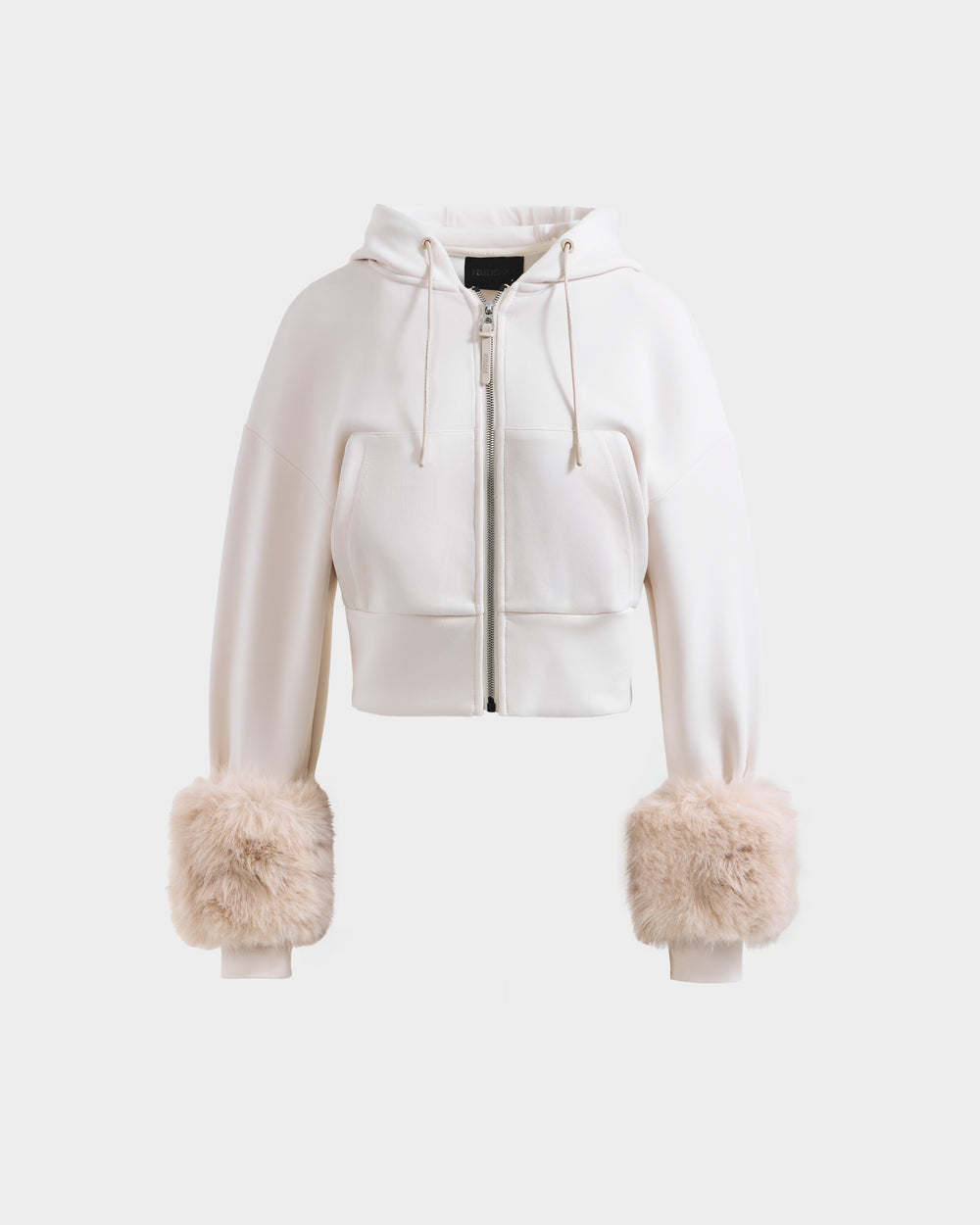 RUDSAK ZILLIA Cropped Zip Hoodie – Faux Fur Cuffs | Vanilla – Rudsak