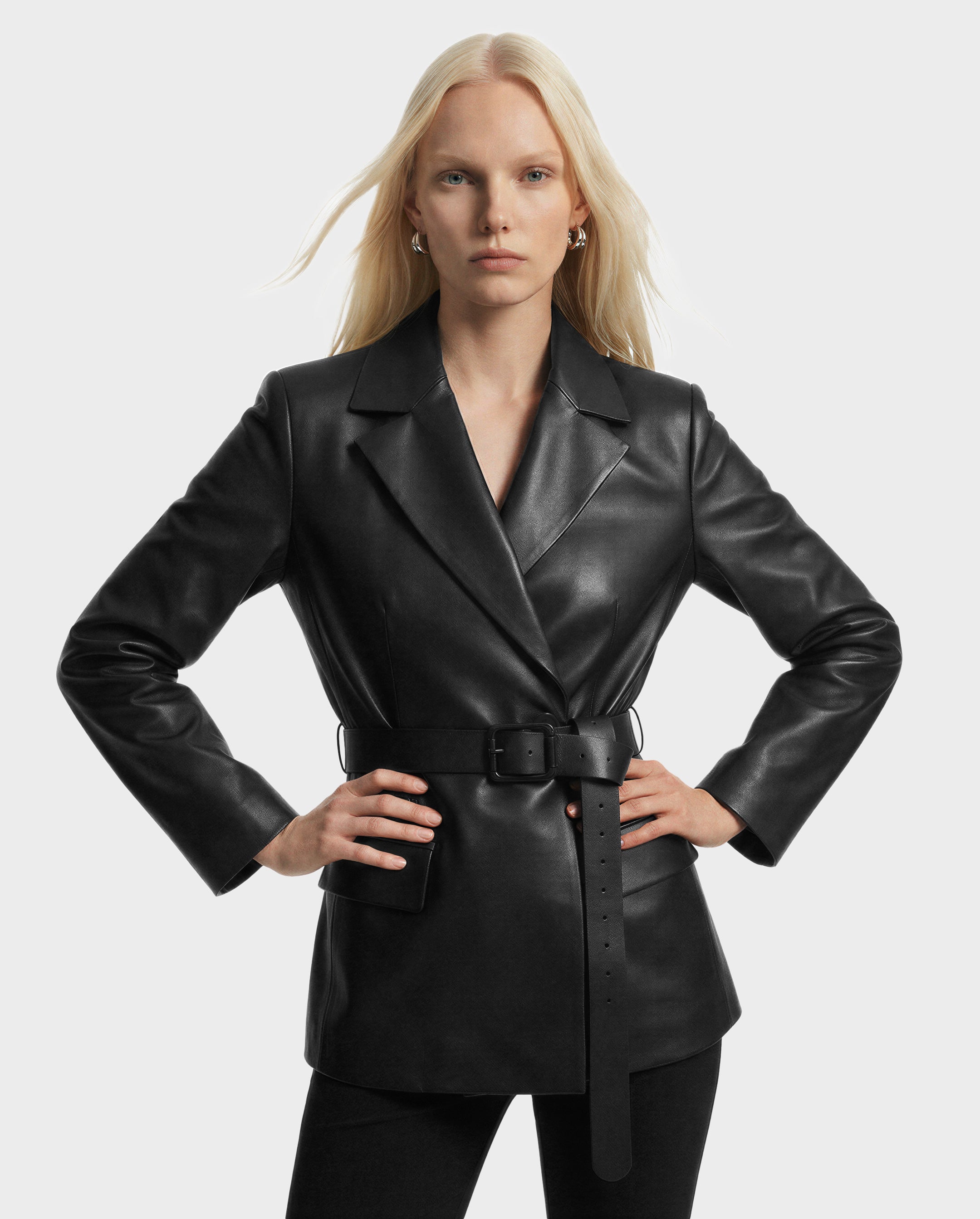 RUDSAK KENDALL Women's Black Leather Blazer Jacket - Sleek & Edgy