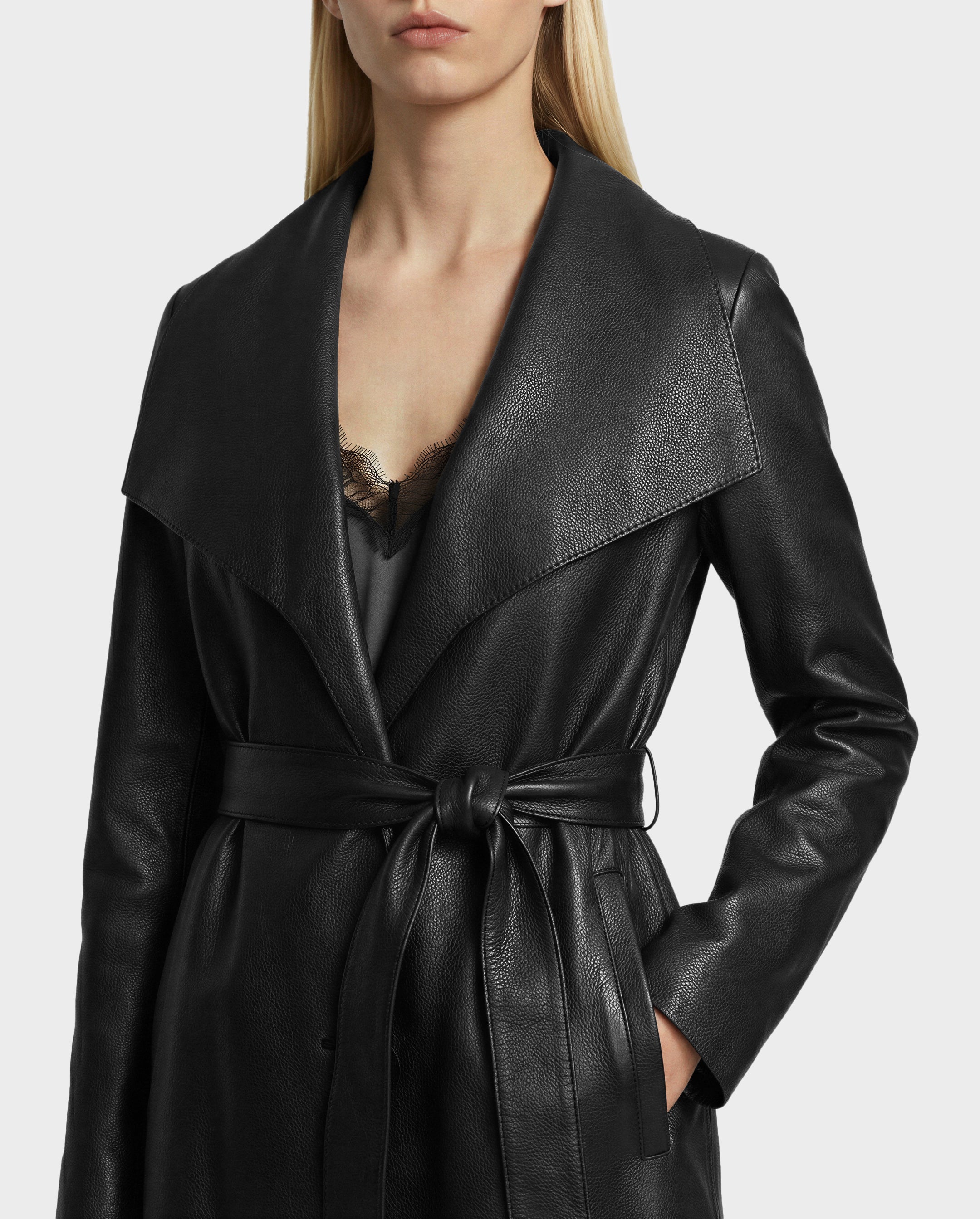 RUDSAK MURMU X Women's Leather Wrap Coat - Sophisticated