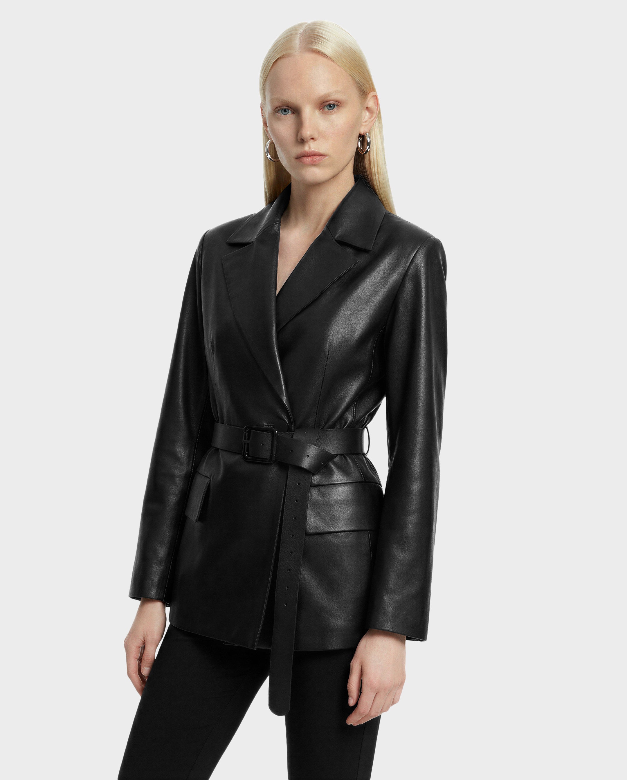 RUDSAK KENDALL Women's Black Leather Blazer Jacket - Sleek & Edgy