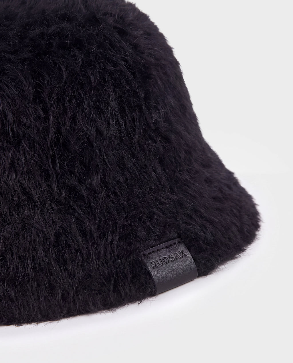 MAIE - 8426517 Black fuzzy nylon-blend bucket hat with a small leather logo tab on the brim.