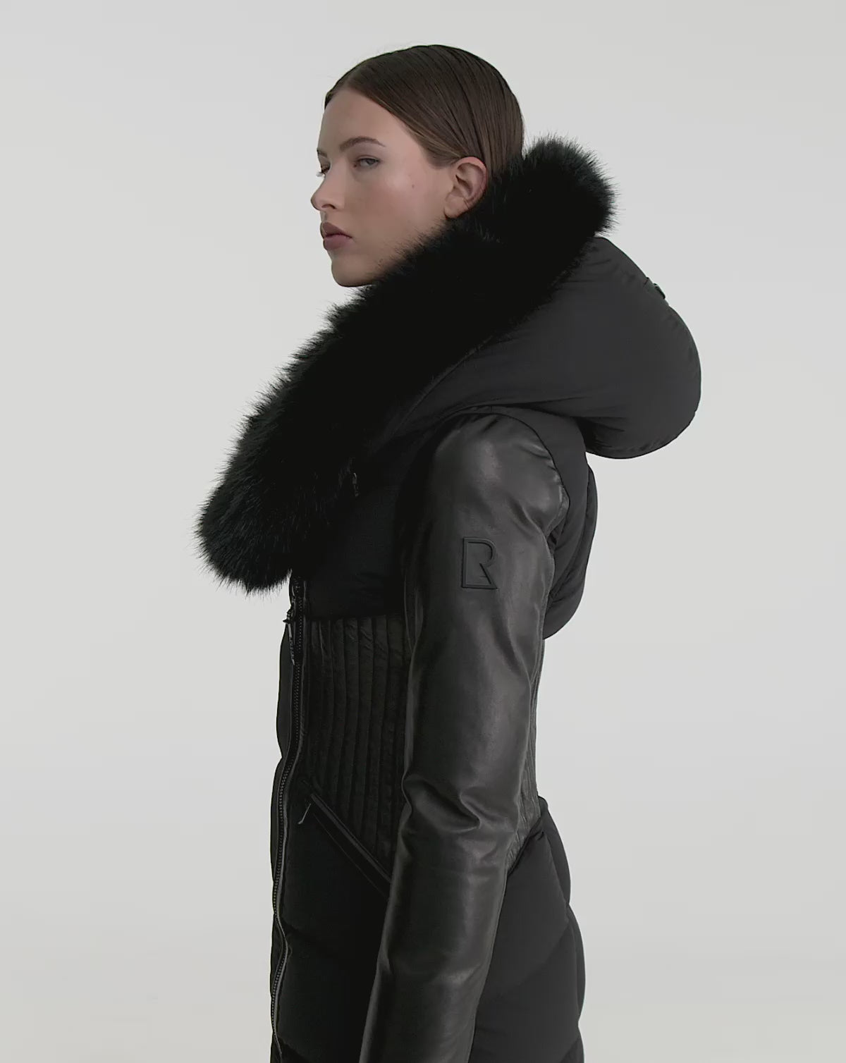 Women's puffer coat with leather SHAUNA BLACK