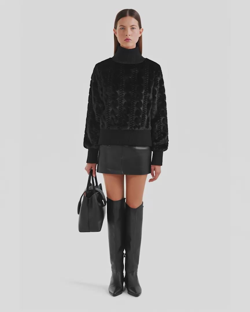 アキラナカ Lucia tape fringe knit pullover BK Lucia Tape Fringe