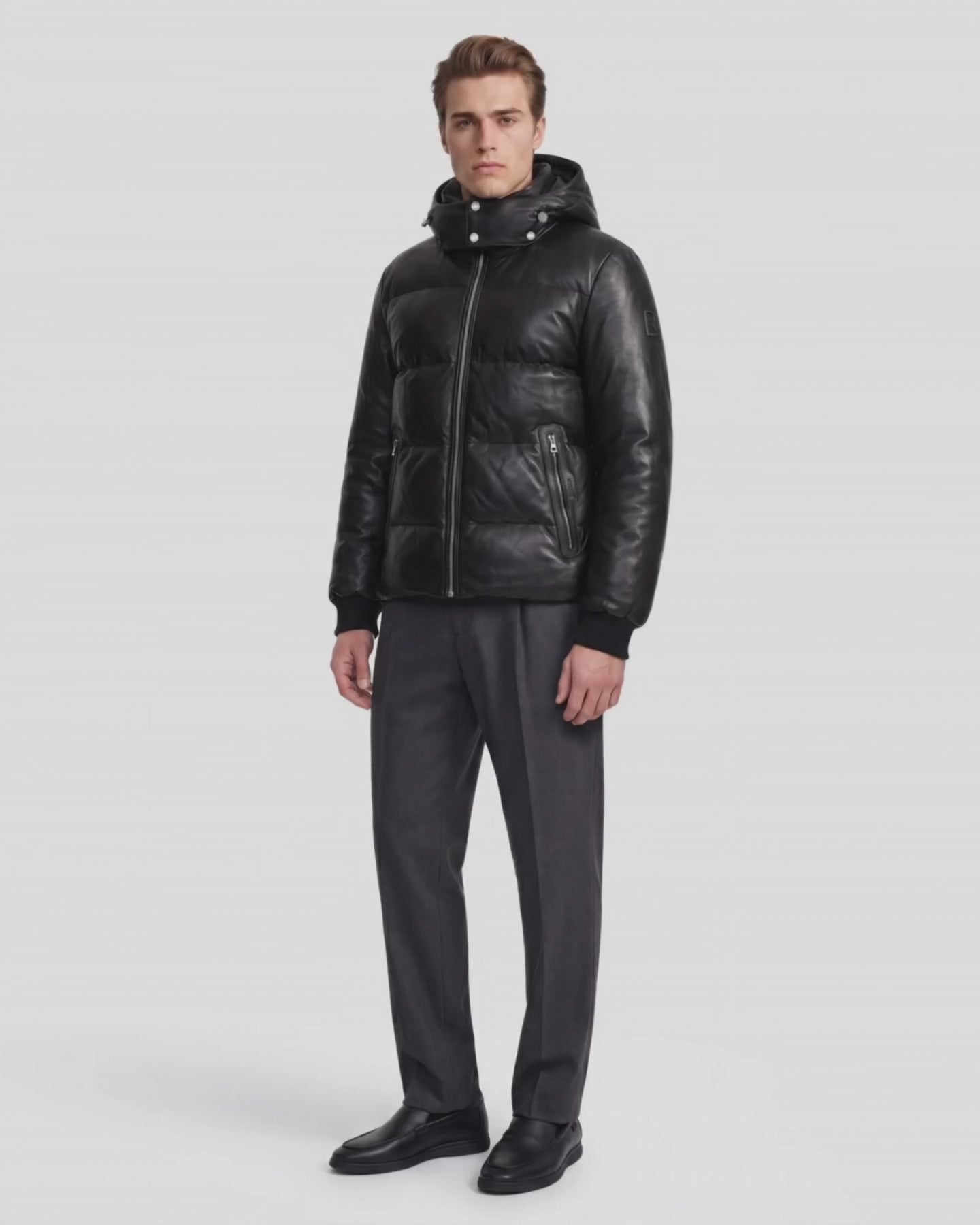 RUDSAK HARVEY X Men's Black Leather Quilted Down Parka