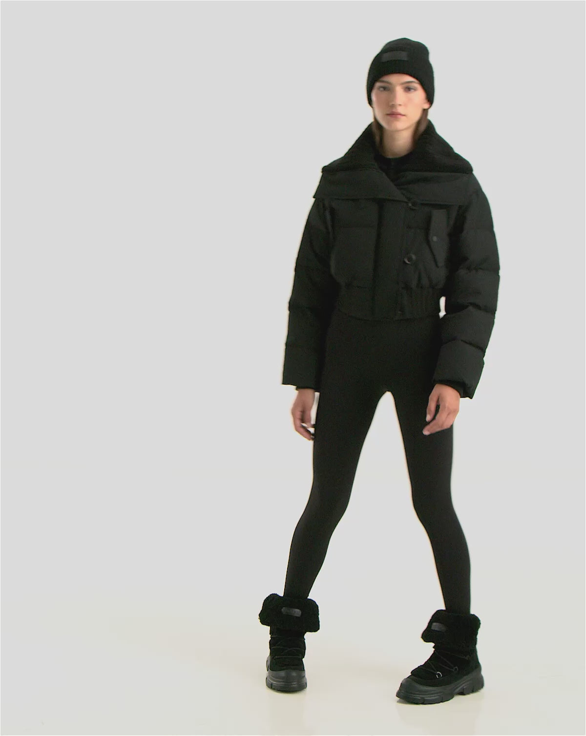 Rudsak Yvette Black Crop Down Puffer: Retro Corduroy Style